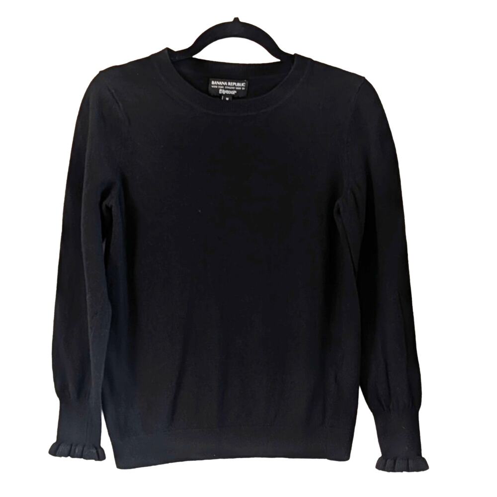 Banana Republic Merino Cashmere Sweater M Black Ruffle Cuff Filpucci Yarn